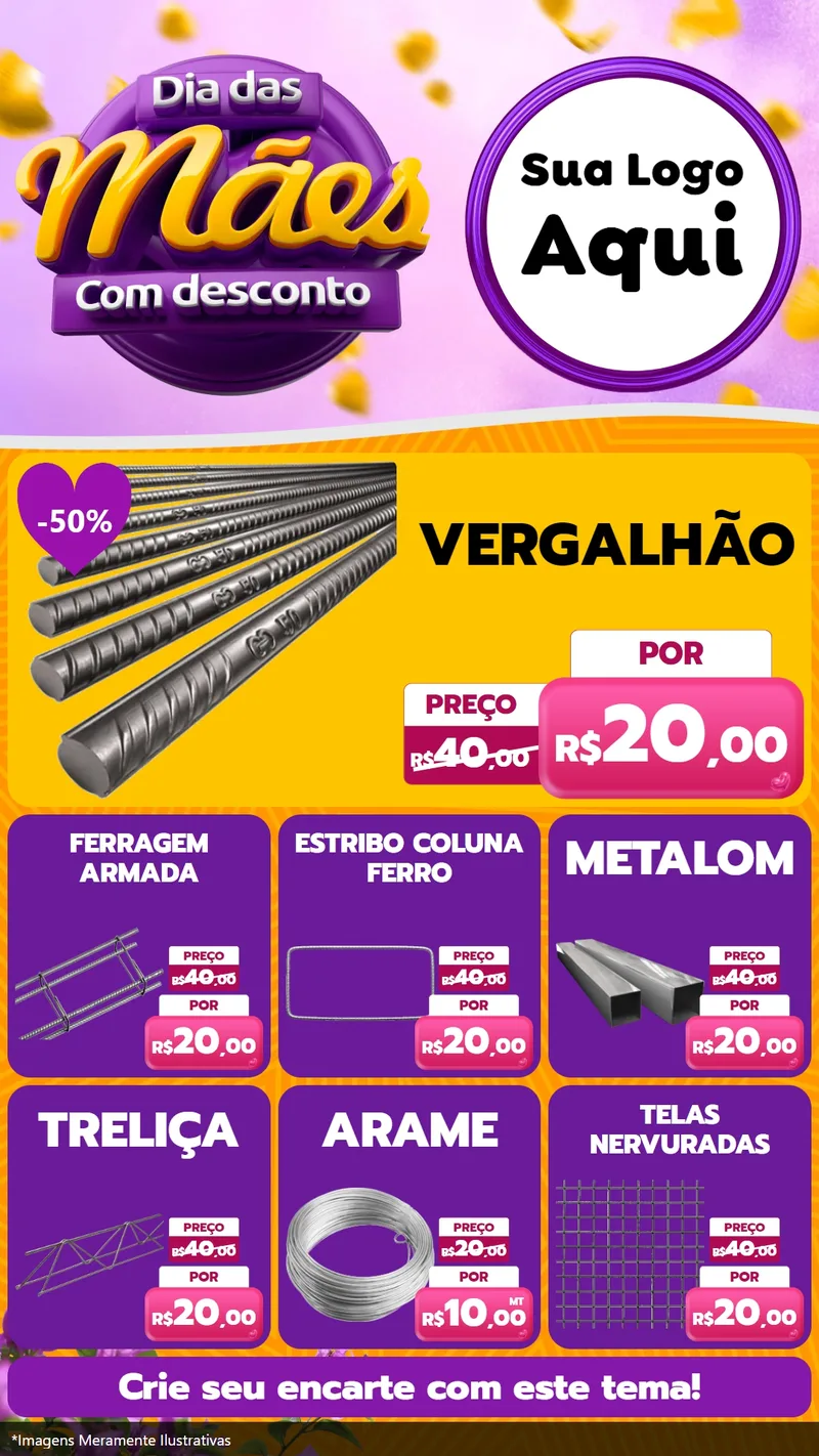Modelo de Rede Social para Stories com o tema Dia das Mães com Desconto para Ferragens