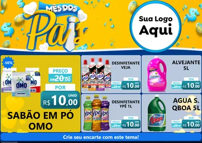 Modelo de Encarte para Encarte A4 Horizontal com o tema Mês dos Pais para Produtos de Limpeza