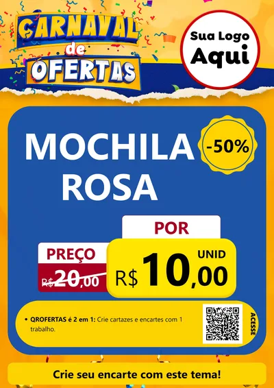 Modelo de Cartaz para Cartaz A4 Vertical com o tema Carnaval de Ofertas para Papelaria