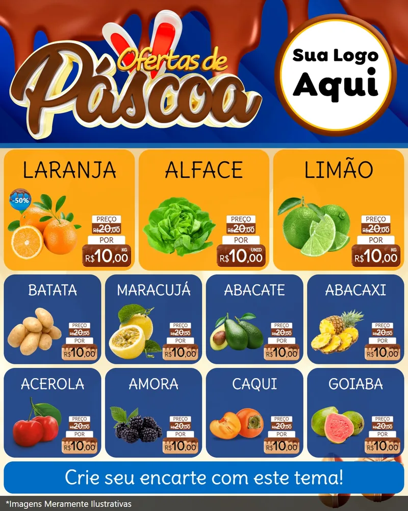Modelo de Rede Social para Feed Instagram com o tema Ofertas de Páscoa para Hortifrúti