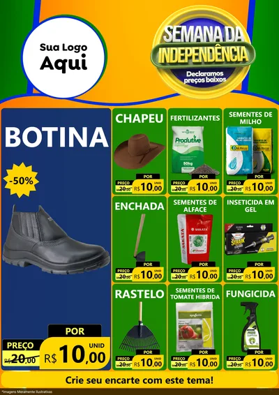Modelo de Encarte para Encarte A4 Vertical com o tema Semana da Independência Declaramos Preços Baixos para Agropecuária
