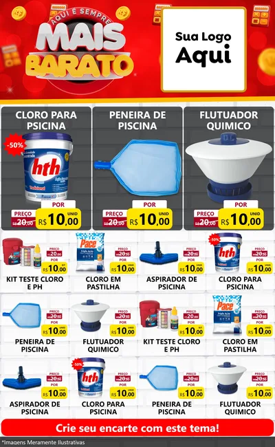 Modelo de Encarte para Encarte Grande com o tema Mais Barato para Produtos para Piscina