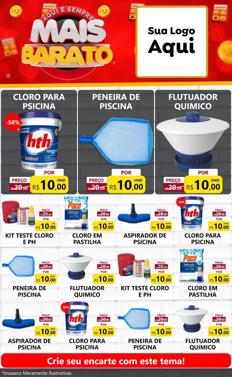 Modelo de Encarte para Encarte Grande com o tema Mais Barato para Produtos para Piscina