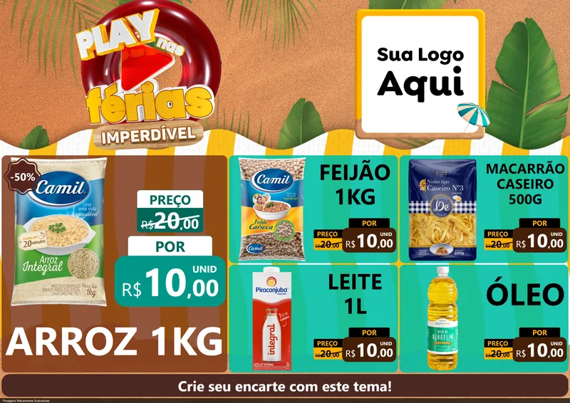 Modelo de Encarte para Encarte A4 Horizontal com o tema Play Nas Férias Imperdível para Supermercado
