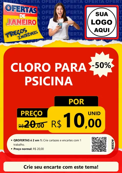 Modelo de Cartaz para Cartaz A4 Vertical com o tema Ofertas de Janeiro - Preços Incríveis para Produtos para Piscina