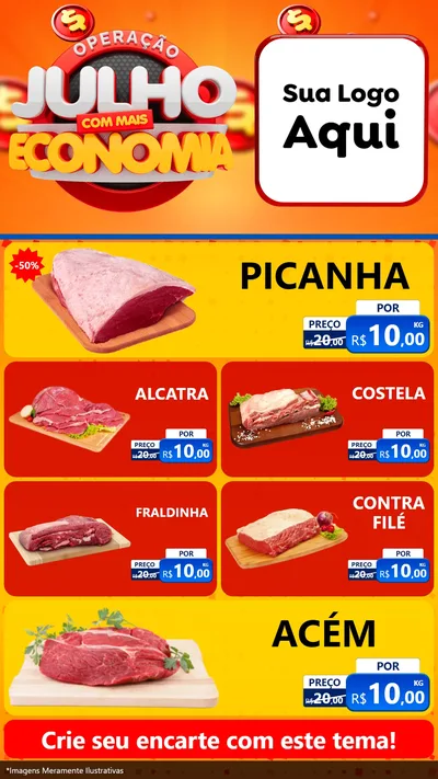 Modelo de TV para TV Vertical com o tema Operação Julho Com Mais Economia para Açougue