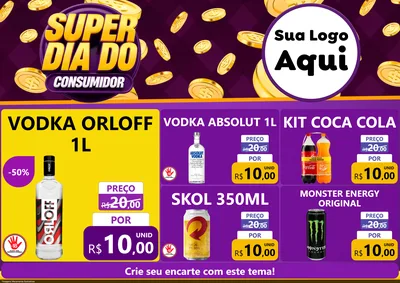 Modelo de Encarte para Encarte A4 Horizontal com o tema Super Dia do Consumidor para Distribuidora de bebidas