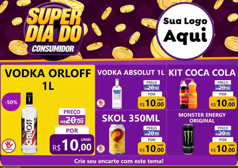 Modelo de Encarte para Encarte A4 Horizontal com o tema Super Dia do Consumidor para Distribuidora de bebidas