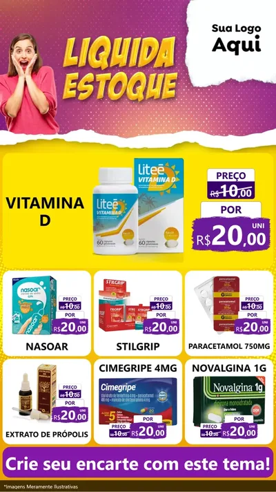 Modelo de Rede Social para Stories com o tema Liquida estoque para Farmácia