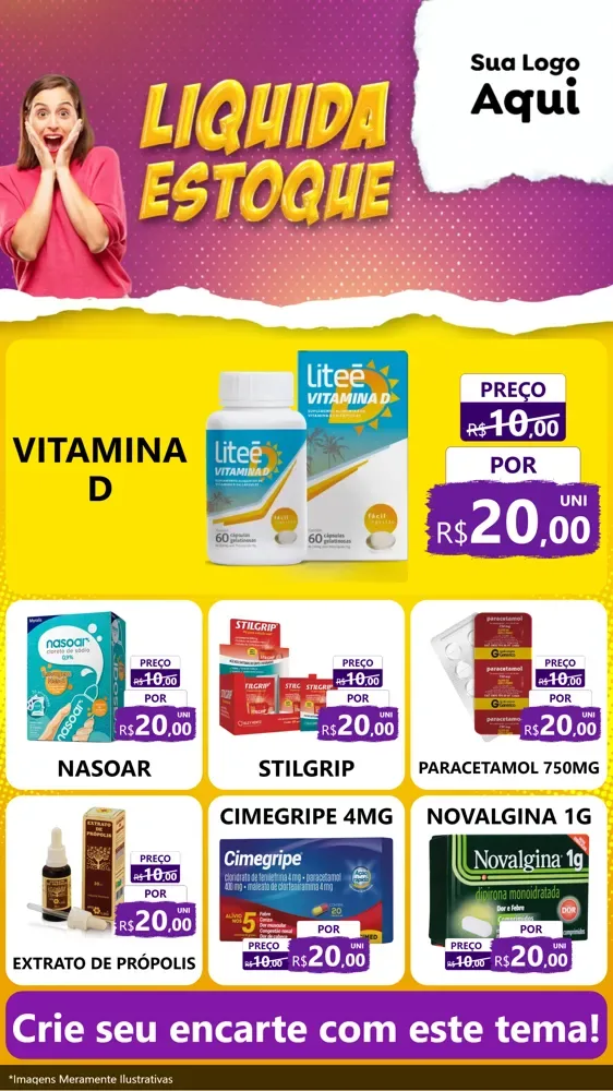 Modelo de Rede Social para Stories com o tema Liquida estoque para Farmácia
