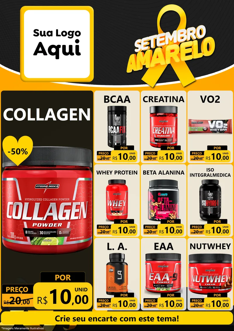 Modelo de Encarte para Encarte A4 Vertical com o tema Setembro Amarelo para Suplementos alimentares