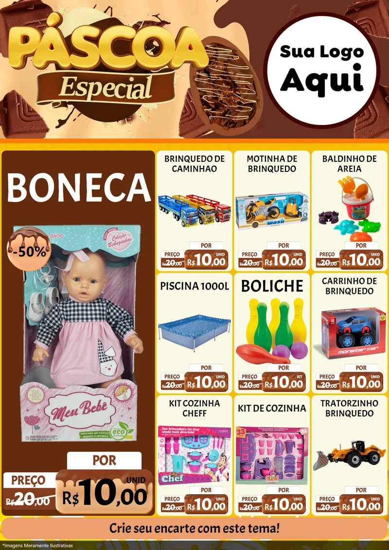 Modelo de Encarte para Encarte A4 Vertical com o tema Páscoa Especial para Brinquedos