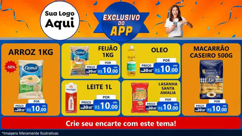 Modelo de TV para TV Horizontal com o tema Exclusivo do Aplicativo para Supermercado