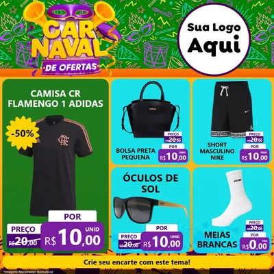 Modelo de Rede Social para Feed Facebook com o tema Carnaval de Ofertas para Roupas e acessórios
