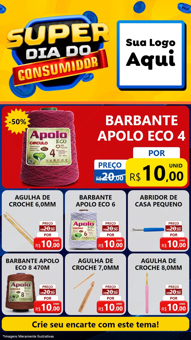 Modelo de Rede Social para Stories com o tema Super Dia do Consumidor para Armarinho e Aviamentos