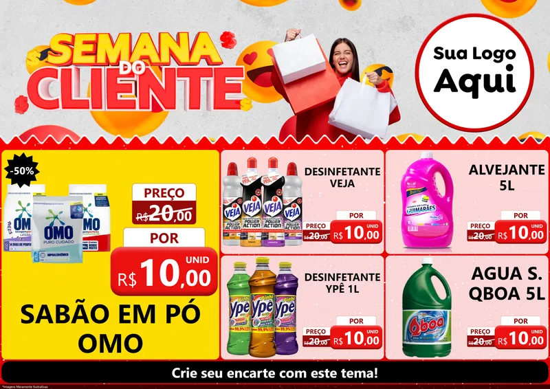 Modelo de Encarte para Encarte A4 Horizontal com o tema Semana do Cliente para Produtos de Limpeza