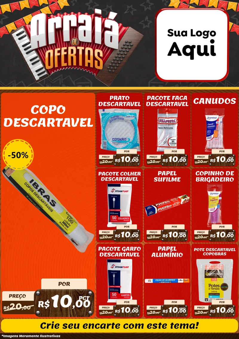 Modelo de Encarte para Encarte A4 Vertical com o tema Arraiá de Ofertas - Junina para Embalagens