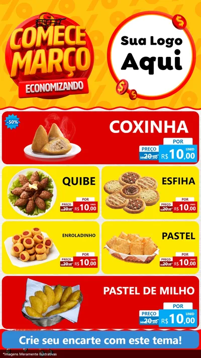 Modelo de TV para TV Vertical com o tema Comece Março Economizando para Salgadaria
