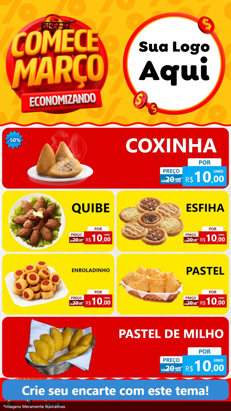 Modelo de TV para TV Vertical com o tema Comece Março Economizando para Salgadaria