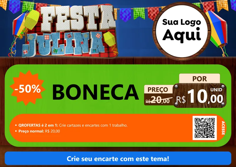 Modelo de Cartaz para Cartaz A4 Horizontal com o tema Festa Julina para Brinquedos