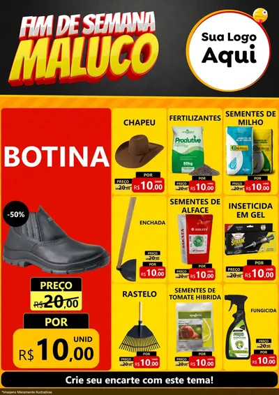 Modelo de Encarte para Encarte A4 Vertical com o tema Final de Semana Maluco para Agropecuária