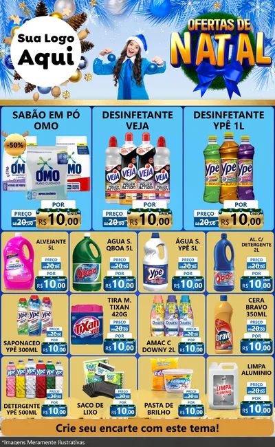 Modelo de Encarte para Encarte Grande com o tema Ofertas de Natal para Produtos de Limpeza