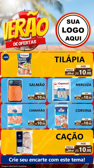 Modelo de TV para TV Vertical com o tema Verão de Ofertas para Peixaria