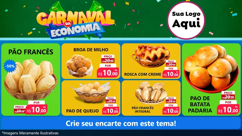 Modelo de TV para TV Horizontal com o tema Carnaval da Economia para Padaria