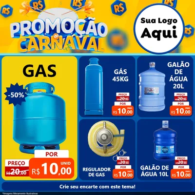 Modelo de Rede Social para Feed Facebook com o tema Promoção de Carnaval para Água e gás