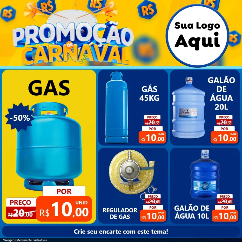 Modelo de Rede Social para Feed Facebook com o tema Promoção de Carnaval para Água e gás