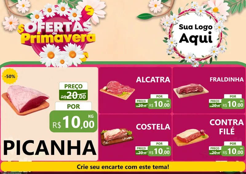 Modelo de Encarte para Encarte A4 Horizontal com o tema Ofertas de Primavera para Açougue