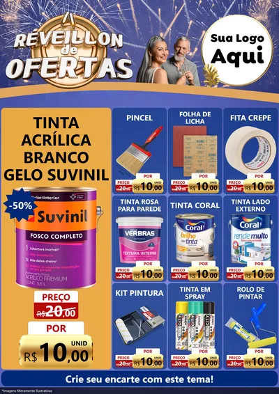 Modelo de Encarte para Encarte A4 Vertical com o tema Réveillon de Ofertas para Tintas e Ferramentas