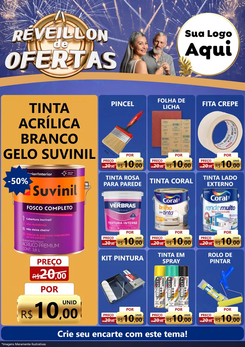 Modelo de Encarte para Encarte A4 Vertical com o tema Réveillon de Ofertas para Tintas e Ferramentas