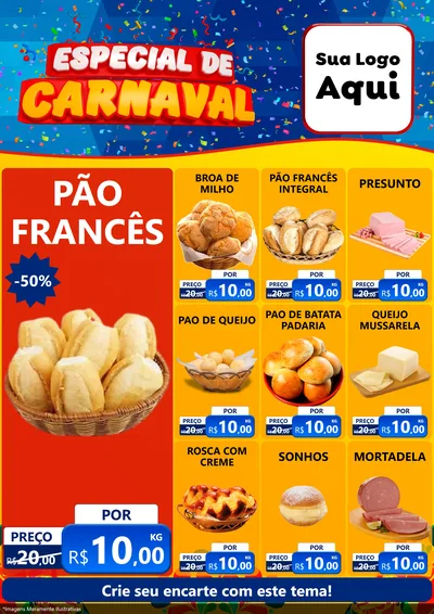 Modelo de Encarte para Encarte A4 Vertical com o tema Especial de Carnaval para Padaria
