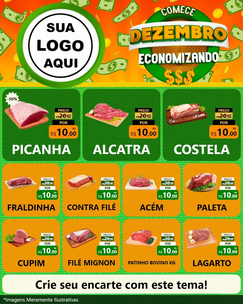 Modelo de Rede Social para Feed Instagram com o tema Comece Dezembro Economizando para Açougue