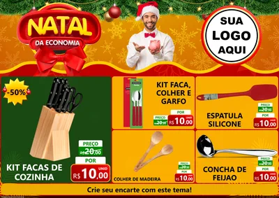Modelo de Encarte para Encarte A4 Horizontal com o tema Natal da Economia para Utilidades Domésticas