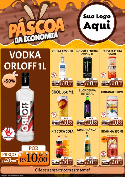 Modelo de Encarte para Encarte A4 Vertical com o tema Páscoa da Economia para Distribuidora de bebidas