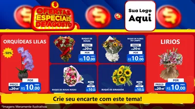 Modelo de TV para TV Horizontal com o tema Ofertas Especiais de Agosto para Floricultura e jardim