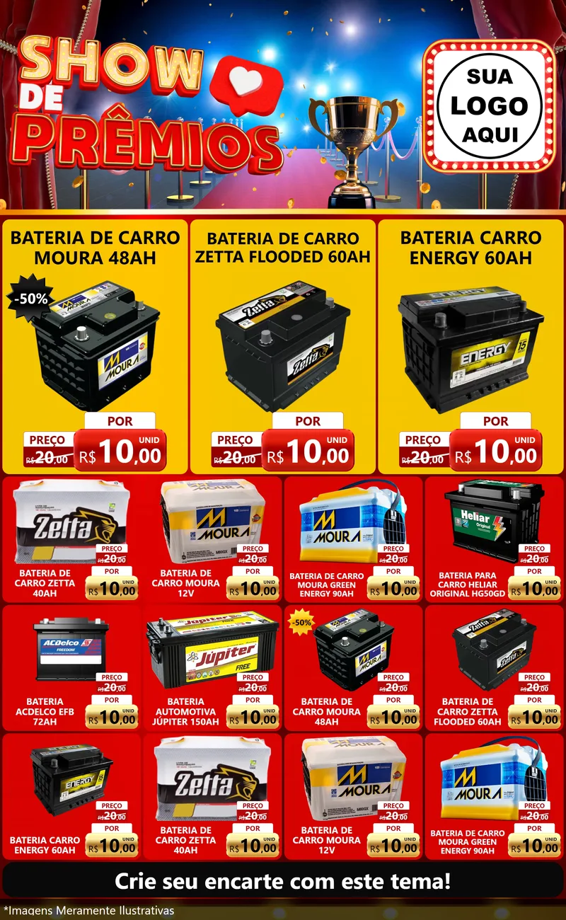 Modelo de Encarte para Encarte Grande com o tema Show de Prêmios para Baterias Elétricas