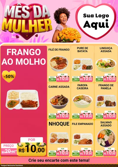 Modelo de Encarte para Encarte A4 Vertical com o tema Mês da Mulher para Restaurante