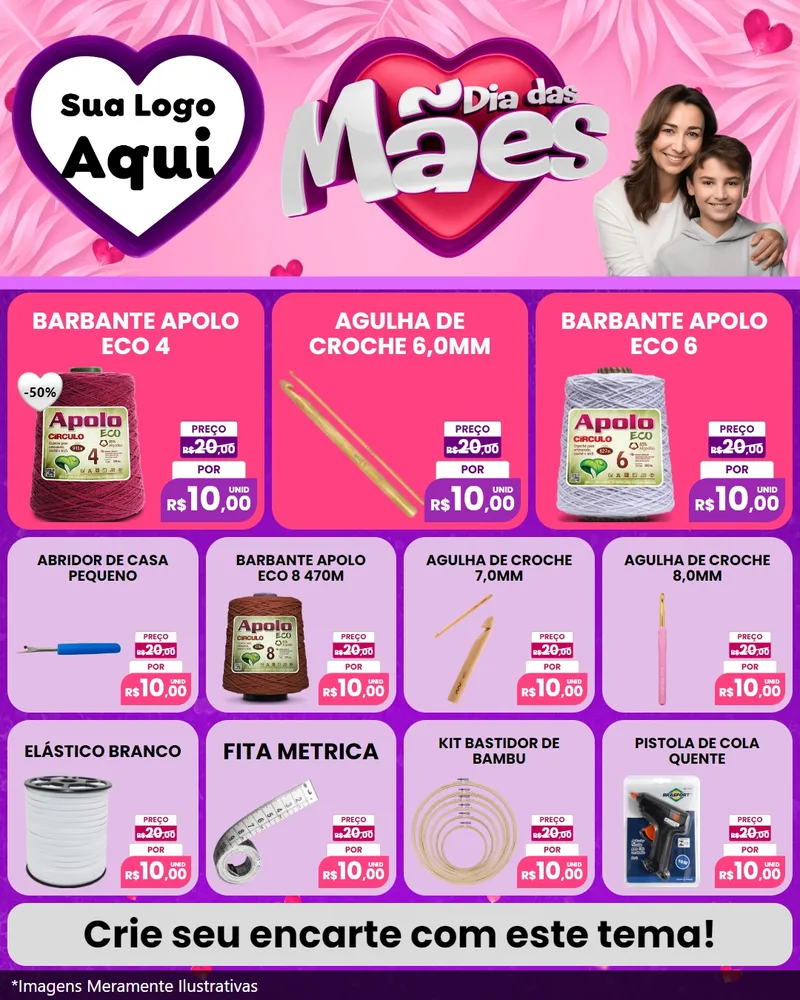 Modelo de Rede Social para Feed Instagram com o tema Dia das Mães para Armarinho e Aviamentos