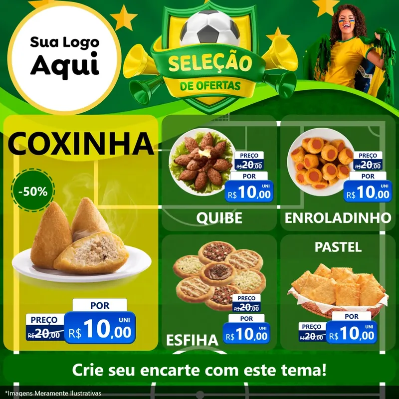 Modelo de Rede Social para Feed Facebook com o tema Seleção de Ofertas - Copa para Salgadaria