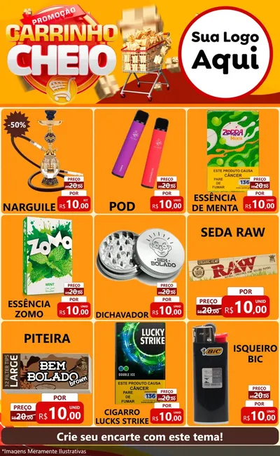 Modelo de Encarte para Encarte Grande com o tema Promoção carrinho cheio para Tabacaria