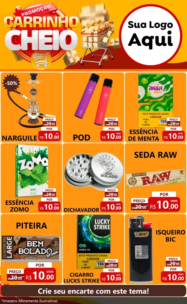 Modelo de Encarte para Encarte Grande com o tema Promoção carrinho cheio para Tabacaria