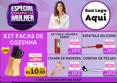 Modelo de Encarte para Encarte A4 Horizontal com o tema Especial Semana da Mulher para Utilidades Domésticas