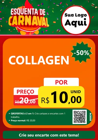 Modelo de Cartaz para Cartaz A4 Vertical com o tema Esquenta de Carnaval para Suplementos alimentares