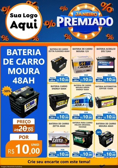 Modelo de Encarte para Encarte A4 Vertical com o tema Janeiro Premiado para Baterias Elétricas