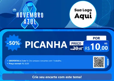 Modelo de Cartaz para Cartaz A4 Horizontal com o tema Novembro Azul para Açougue