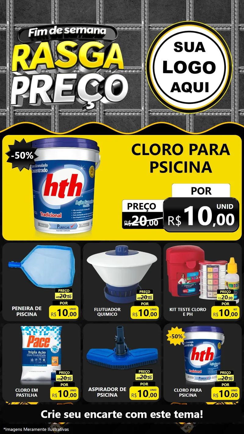 Modelo de Rede Social para Stories com o tema Fim de Semana Rasga Preço para Produtos para Piscina