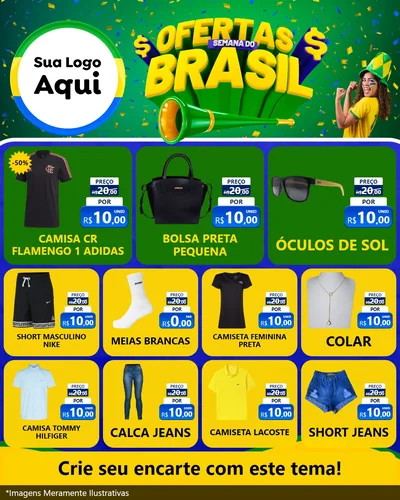 Modelo de Rede Social para Feed Instagram com o tema Ofertas Semana do Brasil para Roupas e acessórios